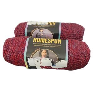 LION BRAND HOMESPUN 307 ANTIQUE Burgundy Yarn 2 Skiens Lot Crochet Knit GIFT